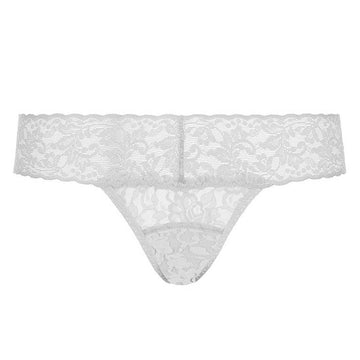Signature Lace Low-Rise Thong (White)