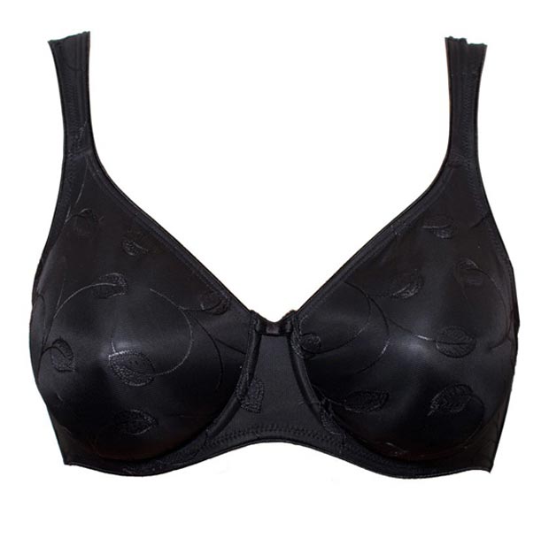 Emotions Full cup t-shirt bra with leaf detail in black.