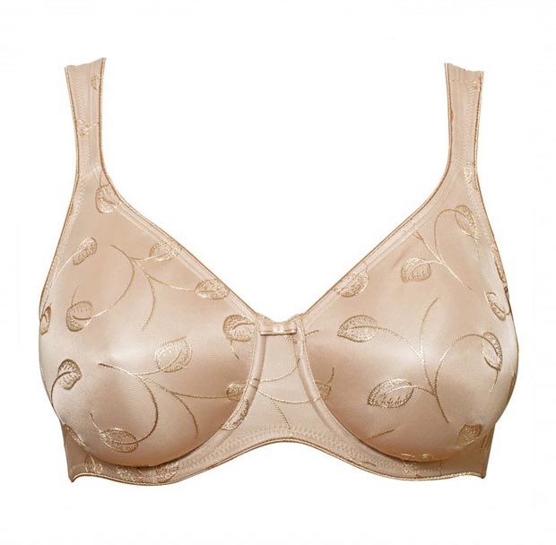 Emotions seamless full cup t-shirt bra with leaf print in nude.