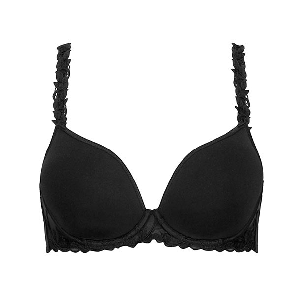 Andora 3D Plunge molded knit t-shirt bra with lace detail in black colour.