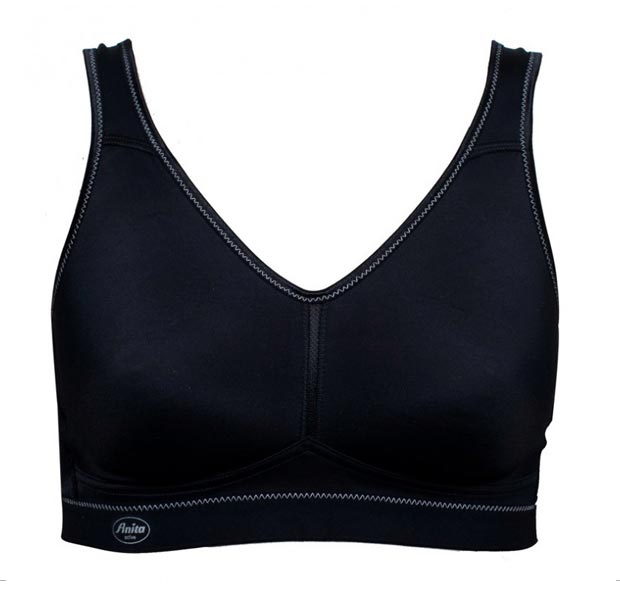 A close look at the black Anita Active Light + Firm sports bra