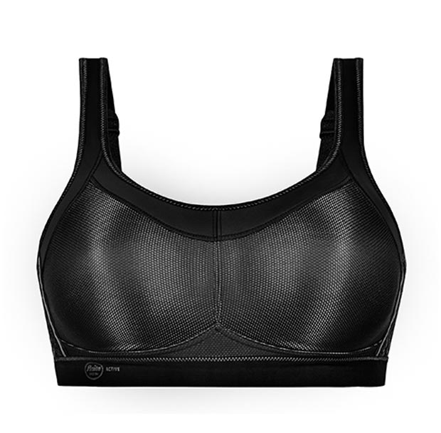 A close look at the black Anita momentum sports bra