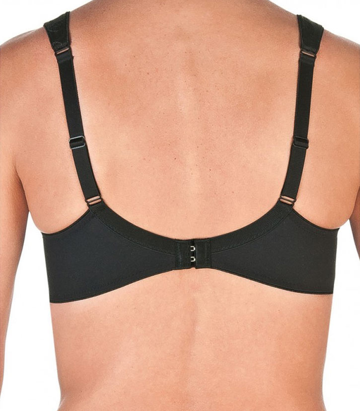 Back view of Emotions Full cup t-shirt bra with leaf detail in black.