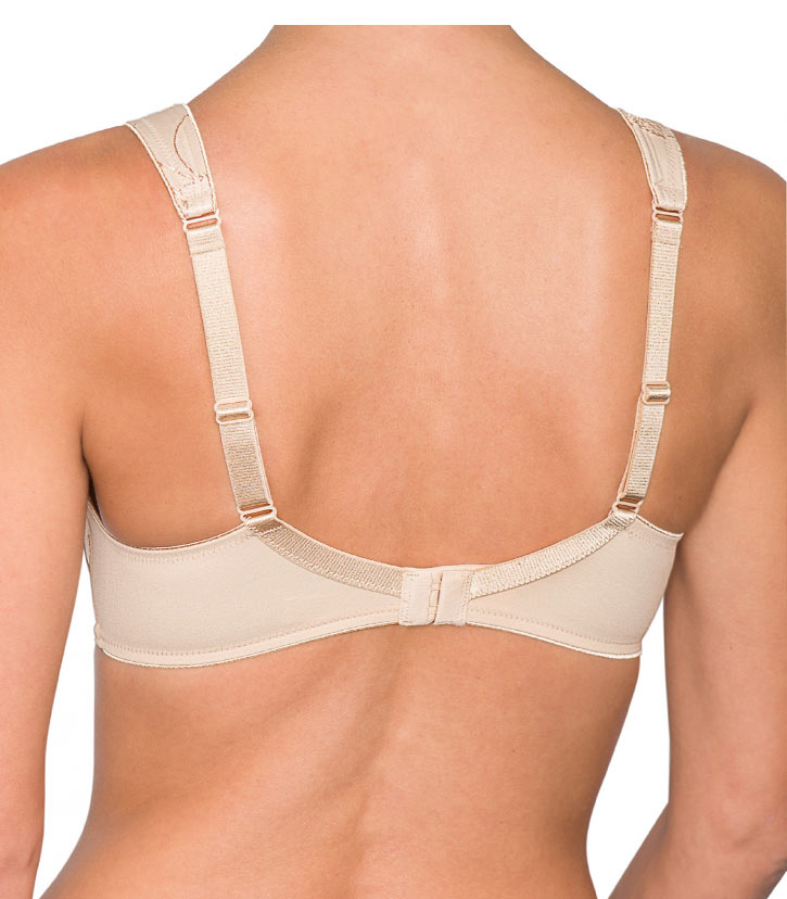 Back view of Emotions seamless full cup t-shirt bra with leaf print in nude.