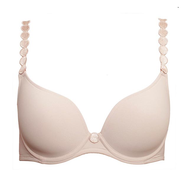 Padded plunge t-shirt bra in beige colour.