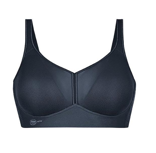 A close look at the dark Anita air control delta pad sports bra