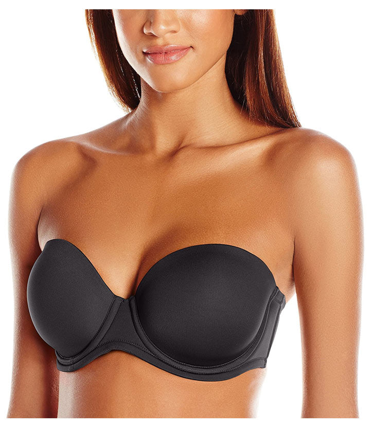 A front look at black Wacoal red carpet strapless underwire bra