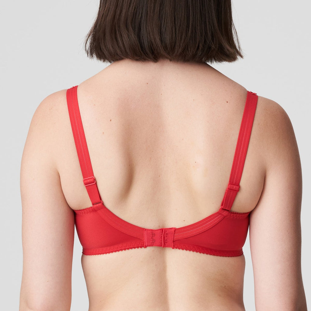 Back view of Prima Donna Deauville full-cup lace bra in Scarlet colour.
